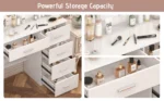 White Dressing Table With Hollywood LED Mirror and 5 Drawers Vanity Makeup Desk - Image 4