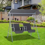 2 Seater Garden Swing Chair Patio Rocking Bench Double Padded Seats, Storage Bag and Tray, Grey