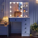 Hollywood Vanity Set with 3 Color Dimmable Led Bulbs Mirror, 5 Storage Drawers Bedroom Dressing Table - Image 4