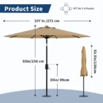 2.7m Garden Parasol Umbrella with Cover, 9ft Patio Umbrella with Crank & Tilt, UPF 50+ Sun Shade, Polyester, 8 Ribs, for Outdoor - Image 6