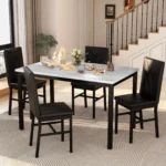 5pcs Dining Set with Table And Chairs, Metal Frame, Ideal for Small Dining Areas, Compact Living Rooms - Image 2
