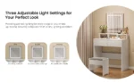 Dressing Table with LED Lights and Mirror, Vanity Desk with Adjustable Brightness, 2 Drawers, 3 Open Shelves, 80x40x140.5cm - Image 10