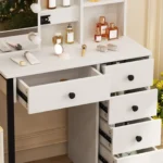 Hollywood Vanity Set with 3 Color Dimmable Led Bulbs Mirror, 5 Storage Drawers Bedroom Dressing Table - Image 5