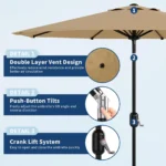 2.7m Garden Parasol Umbrella with Cover, 9ft Patio Umbrella with Crank & Tilt, UPF 50+ Sun Shade, Polyester, 8 Ribs, for Outdoor - Image 4