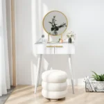 OIRA Modern Dressing Table w/ 2 Drawers Round Mirror for Bedroom White - Image 5