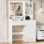 White Makeup Vanity Desk Dressing Table with 10 Led Bulbs Lighted Mirror - Image 4