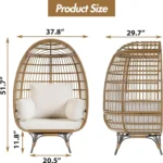 Outdoor 360° Swivel Egg Chair with Cushions, Indoor Outdoor Wicker Egg Basket Lounge Chair for Patio Porch Living Room, Oversize - Image 5