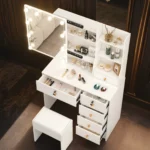White Dressing Table with Led Lights Large Mirror 6 Drawers White Makeup Desk - Image 3