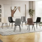 Dining Chairs Set,Upholstered Faux Leather Cushion Seat and Sturdy Black Metal Legs Kitchen Chair