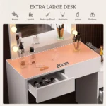 Dressing Table Set with LED Lighting Bulbs, Vanity Makeup Desk with 2 Storage Drawer Dressing Table - Image 5