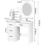 Makeup Desk with Mirror, Large Vanity Desk with Storage Shelves, 4 Drawers, Vanity Table with Light, Bedroom Dressing Table - Image 3