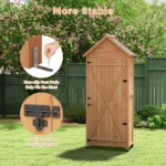 Outdoor Wooden Storage Shed Waterproof, 63'' Vertical Outdoor Storage Cabinet with 4 Shelves & Lockable Door