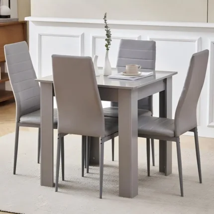 5pcs Dining Room Set Grey Table and Chairs for Kitchen, Dining Room, Compact Table Set, Space Saving