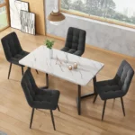 Dining Table, Metal Frame Rectangular Dining Table Modern Marble Pattern Kitchen Table - Image 3