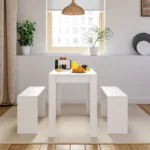 OIRA Modern Dining Table and Bench Set 3 Piece Set for Small Space 4 Seater Particleboard Kitchen Dining Table Chair Set - Image 2