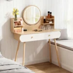 Makeup Vanity Desk, Vanity Table with 2 Drawers and Opening Shelves, Bedroom Dressing Table, 3 Modes Brightness Adjustable - Image 4