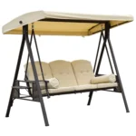 OIRA 3 Seater Garden Swing Chair Outdoor Hammock Bench W/ Adjustable Canopy, Cushions and Cup Trays - Image 2