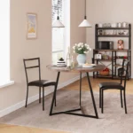 Round Dining Table Set, Mid-Century Modern Wooden Kitchen Table with 2 Upholstered Chairs and Metal Frame for Brea - Image 2