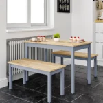 Set of 3 Modern Wood Dining Table and Benches - Image 4