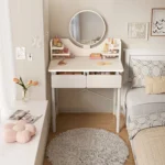 Dressing Table Dresser Mirror With 2 Drawers Toiletry Storage Table Furniture - Image 4