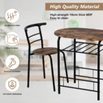 3 Piece DiningTable & Chair Set for Kitchen Dining Room Compact Space Wooden Steel Frame (Brown) - Image 5