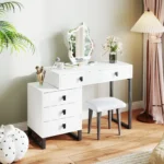 HOMCOM Dressing Table with LED Leaf Shape Mirror and 5 Drawers, White - Image 4