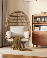Outdoor 360° Swivel Egg Chair with Cushions, Indoor Outdoor Wicker Egg Basket Lounge Chair for Patio Porch Living Room, Oversize - Image 6