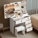 White Dressing Table with Led Lights Large Mirror 6 Drawers White Makeup Desk - Image 5