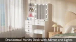 Dressing Table Mirror Drawers Vanity Makeup Desk Stool Set With LED Lights White - Image 3