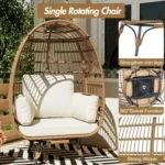 Outdoor 360° Swivel Egg Chair with Cushions, Indoor Outdoor Wicker Egg Basket Lounge Chair for Patio Porch Living Room, Oversize - Image 2