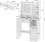 OIRA Dressing Table, Vanity Desk with Mirror, LED Lights and Drawers, Makeup Desk with Brightness Adjustable - Image 2