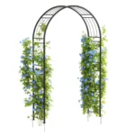 8 ft Garden Arch Arbor, Sturdy Steel Wedding Archway with Ground Stakes, Decorative Metal Trellis for Climbing Roses, Vines