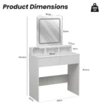 Dressing Table with LED Lights and Mirror, Vanity Desk with Adjustable Brightness, 2 Drawers, 3 Open Shelves, 80x40x140.5cm - Image 2