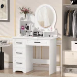 Modern Makeup Vanity Table with Mirror & Lights, 4 Drawer Dressing Table, Cosmetic Desk with Organizer - Image 4