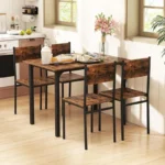 Dining Table and Chairs Set 4, Rectangle Breakfast Kitchen Table and 4 Chairs with Mental Frame for Kitchen Restaurant