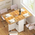 Multifunctional Folding Dining Tables Wooden Movable Wheels Shelves Suitable Kitchen Living Room Save Space Restaurant Furniture - Image 7