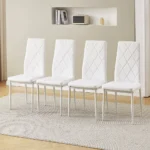 OIRA Modern High-Back Dining Chair with Diamond Quilted Design, Metal Legs, PU Set of 4 - Image 5