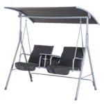 2 Seater Garden Swing Chair Patio Rocking Bench Double Padded Seats, Storage Bag and Tray, Grey - Image 2
