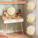 Makeup Vanity Desk, Vanity Table with 2 Drawers and Opening Shelves, Bedroom Dressing Table, 3 Modes Brightness Adjustable - Image 2