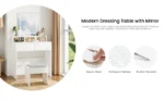 Dressing Table with LED Lights and Mirror, Vanity Desk with Adjustable Brightness, 2 Drawers, 3 Open Shelves, 80x40x140.5cm - Image 11