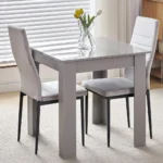 3 PCS Dining Room Set Grey Table and Chairs for Kitchen, Dining Room, Compact Table Set, Space Saving, MDF - Image 4
