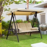 OIRA 3 Seater Garden Swing Chair Outdoor Hammock Bench W/ Adjustable Canopy, Cushions and Cup Trays - Image 3