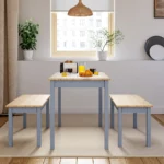 Set of 3 Modern Wood Dining Table and Benches - Image 2