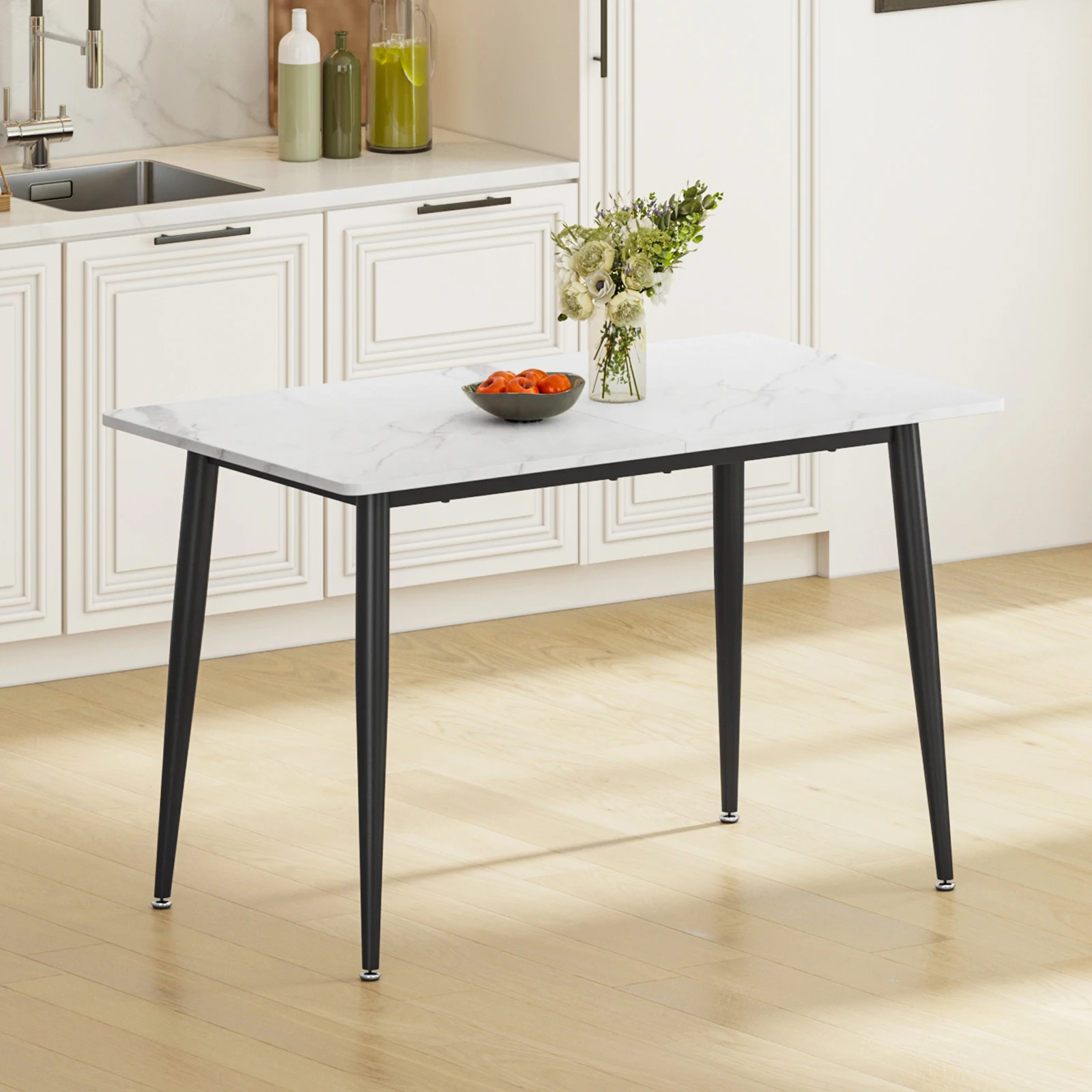 kf-S67a7b7e28220447aaa4d8bfb1ac8f5ebp Dining Table, Marble Effect Dining Table with Black Metal Legs Kitchen Table,Modern Dining Tables for Home/Kitchen Office - Image 1