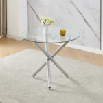 OIRA 5Pcs Round Glass Dining Table Set, Clear Dining Table with 4Pcs Dining Chairs for Dining Room Kitchen - Image 3