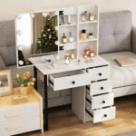 Hollywood Vanity Set with 3 Color Dimmable Led Bulbs Mirror, 5 Storage Drawers Bedroom Dressing Table - Image 3