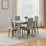 OIRA Modern High-Back Dining Chair with Diamond Quilted Design, Metal Legs, PU Set of 4 - Image 9