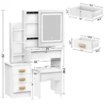 Bedroom Dressing Table Vanity Desk with Sliding Mirror and Lights Makeup Table with Hidden Storage Space - Image 5