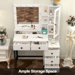 White Modern Vanity Set, 3 Color Dimmable Led Lighted Mirror, 5 Drawers, Easy Assembly Bedroom Makeup Furniture - Image 4