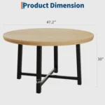 Industrial Round Wood Table w/Metal Base - Seats 4 6, Rustic Finish (Chairs Not Included) - Image 6